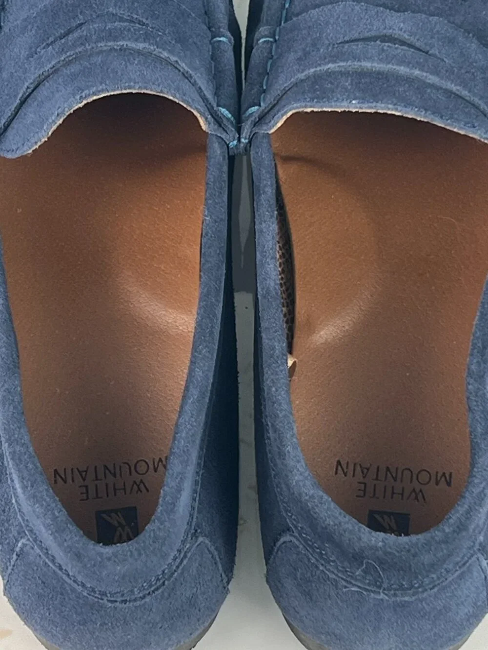 White Mountain Blue Suede Penny Loafers Leather Slip-On Women's Size 7.5M